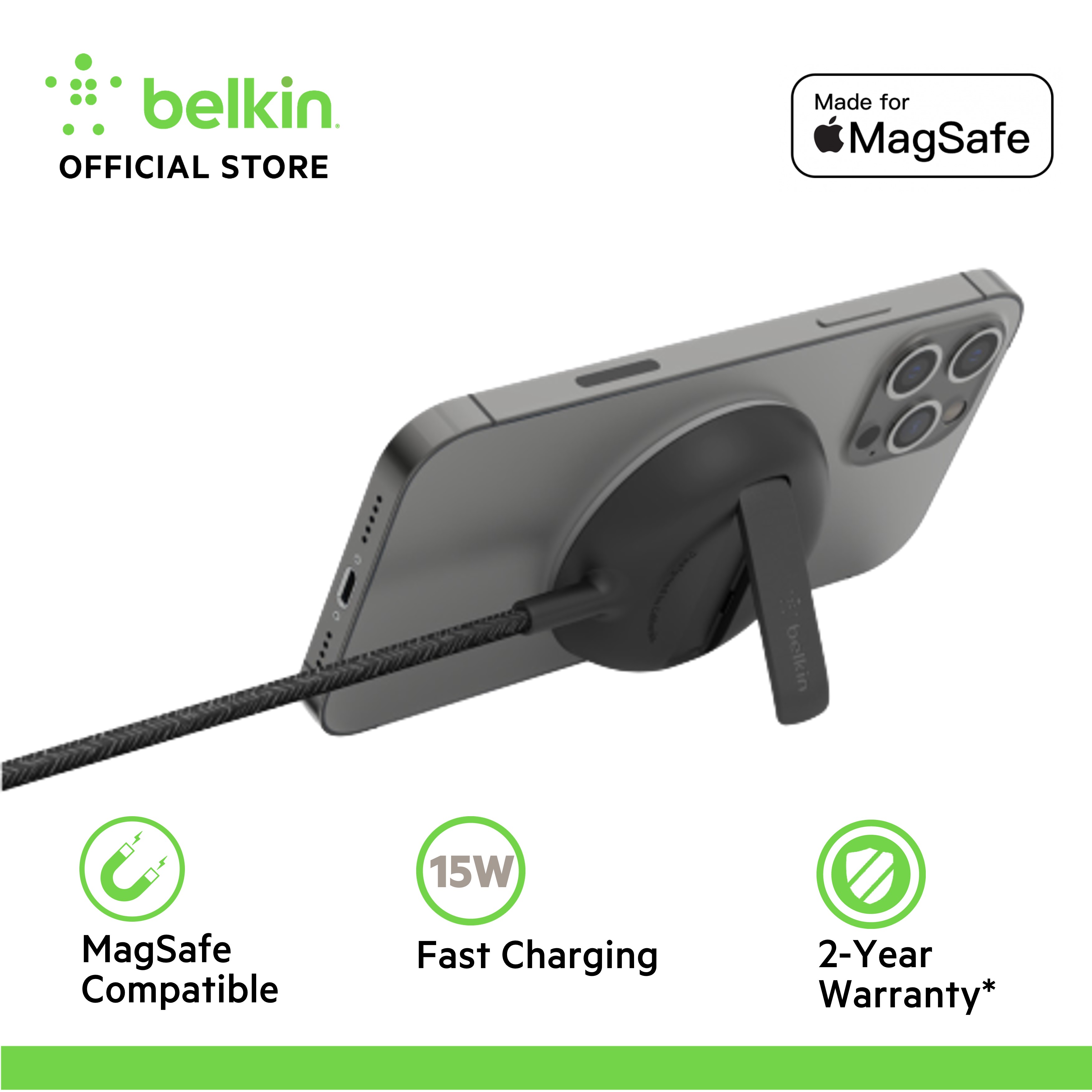 Belkin WIA004bt BoostCharge PRO Portable Wireless Charger Pad with MagSafe 15W (iPhone 14/13/12)
