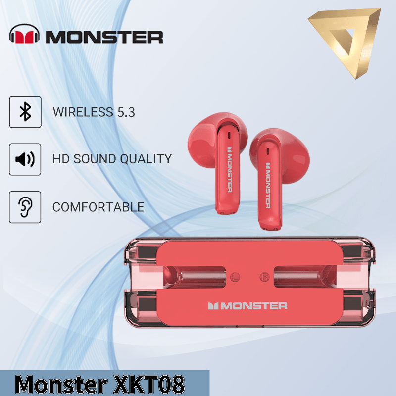 Monster XKT08 Wireless Earphones with Lanyard Bluetooth Headphones 3D Surround Sound IPX5 Waterproof In-ear Earbuds with Buit-in Mic Noise Canceling Game Sports Headset for Smartphone