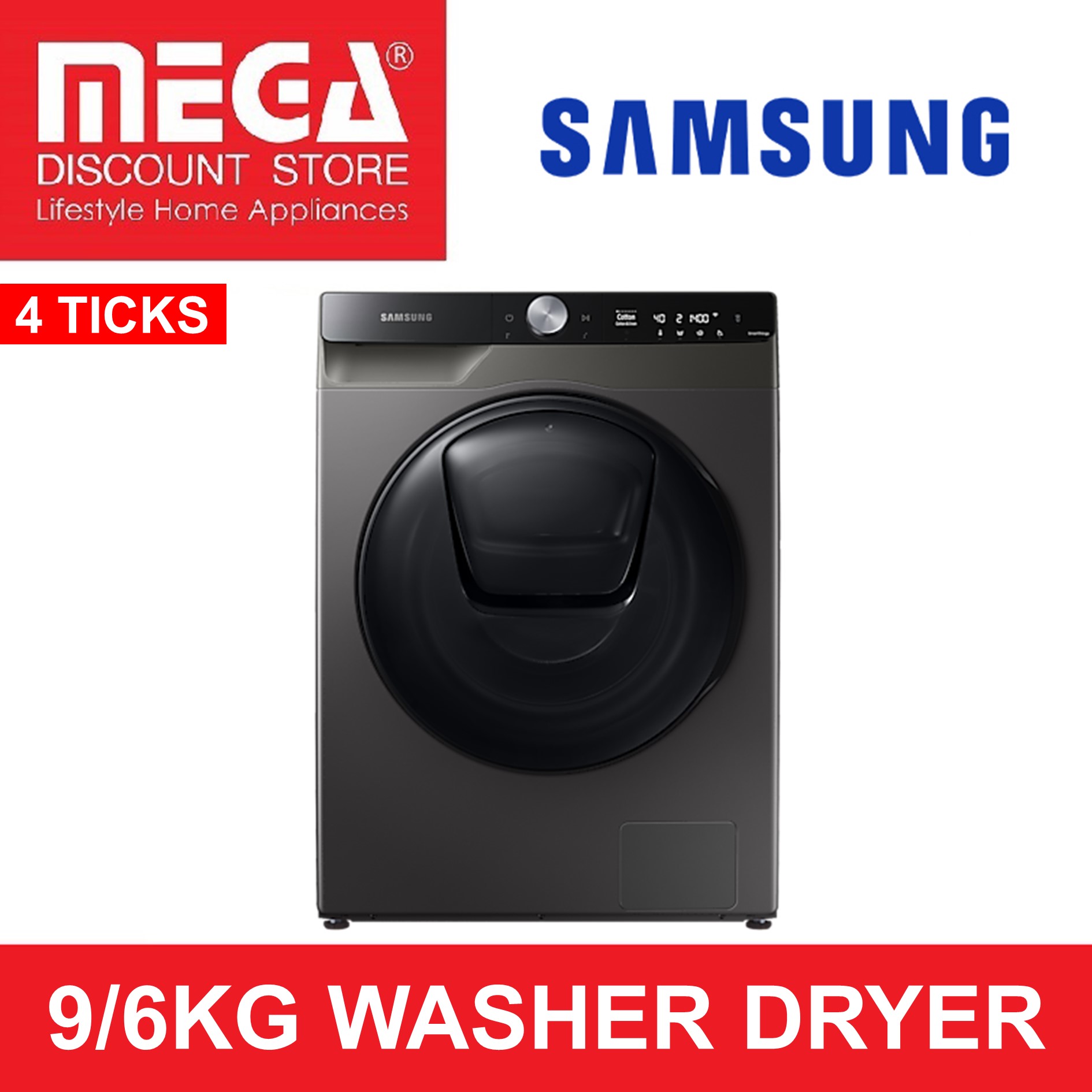 SAMSUNG WD90T754DBX/SP 9/6KG WASHER DRYER (4 TICKS)