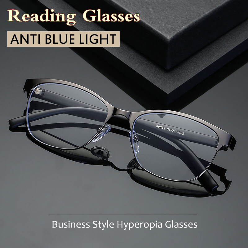 +100°~+400° Retro Reading Glasses Men Women Anti Blue Light Eyeglasses Spring Hinges TR90 Metal Frame Farsightedness Eyewear for Parents Look Far