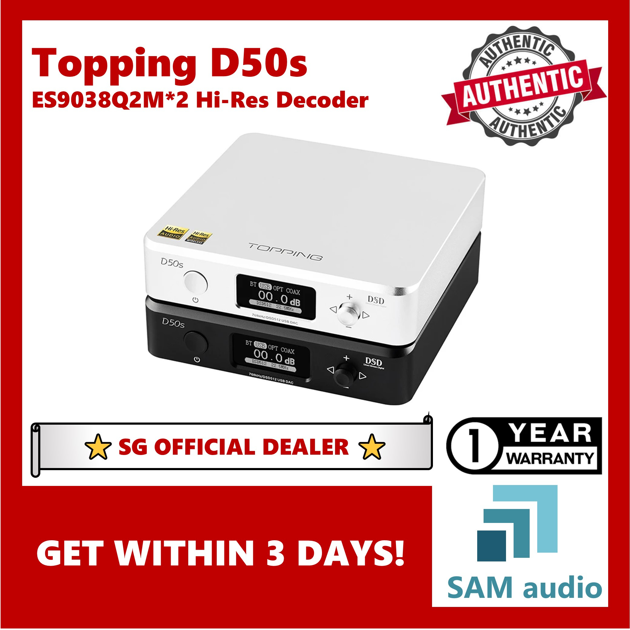 [SG] TOPPING D50s, Dual ES9038Q2M DAC, LDAC Bluetooth, Hifi Audio